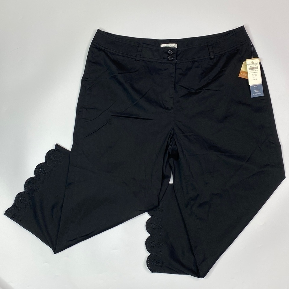 Coldwater Creek Ivy Eyelet Black Cropped Pants W18 NWT